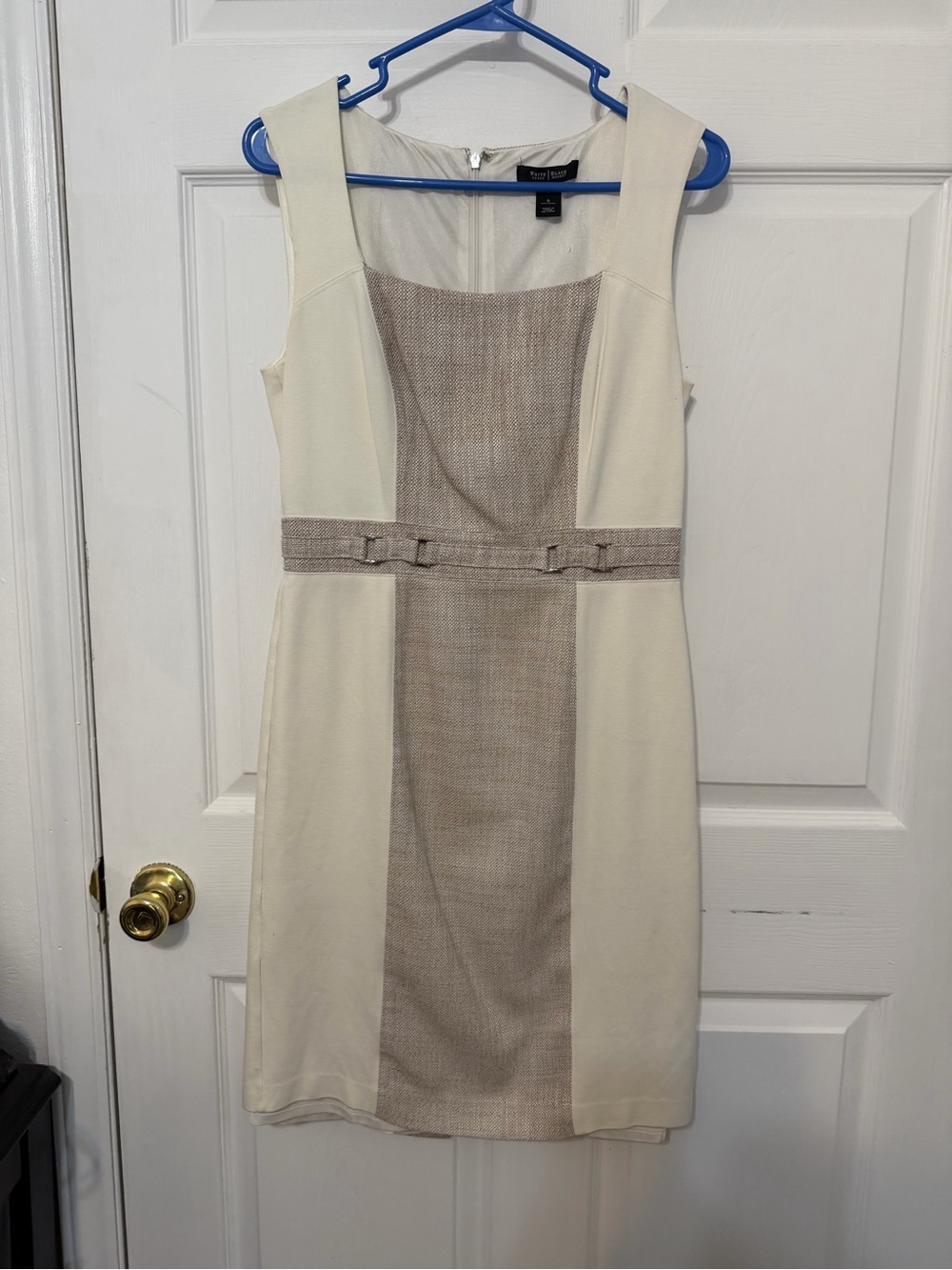 White House Black Market Cream and Taupe Panel Sheath Dress
